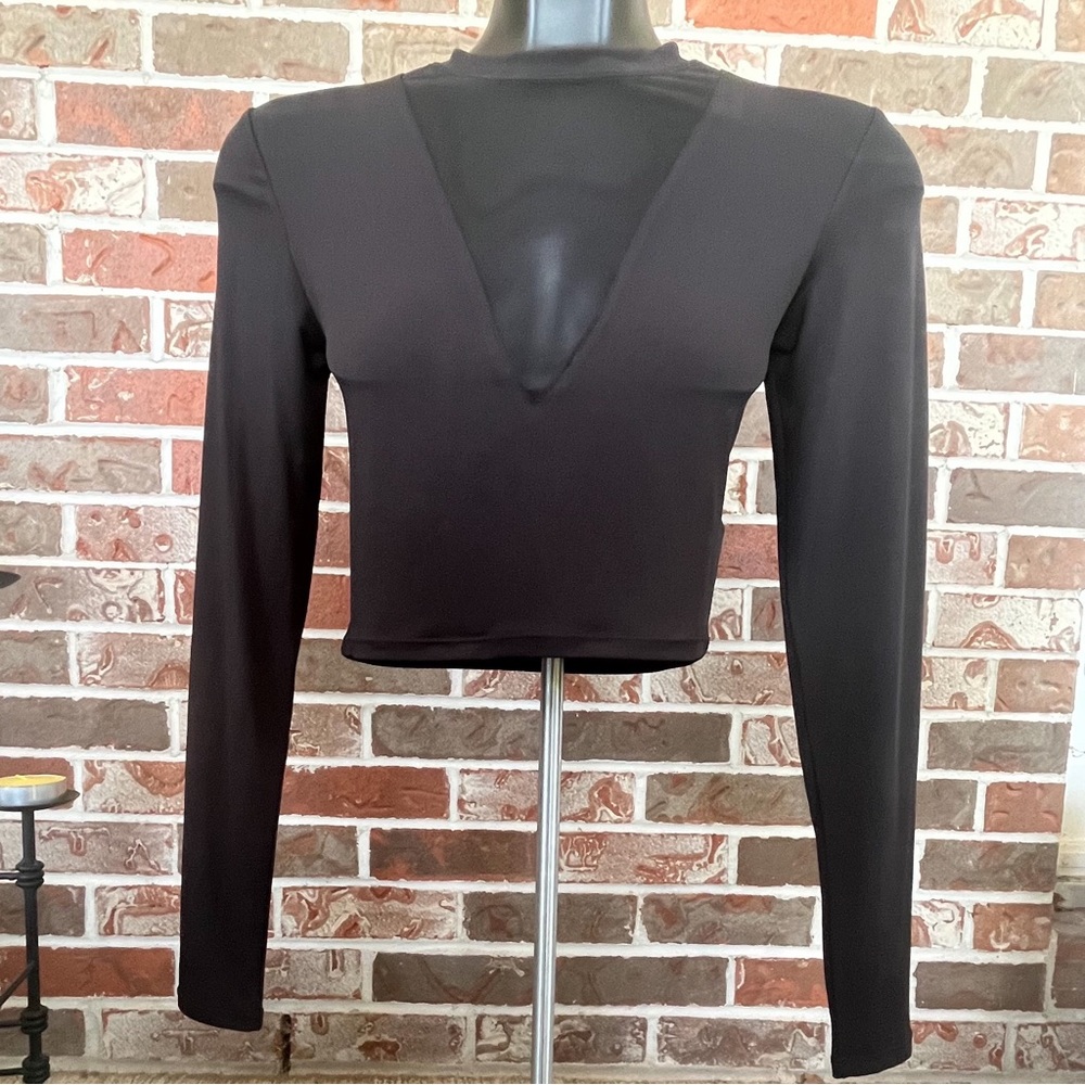 NWT Deep V Mesh Cutout Long Sleeve Top